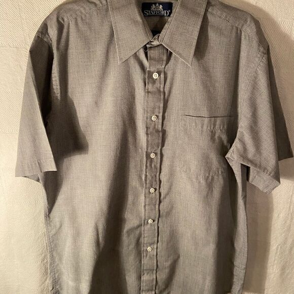 Stafford Men's Sz 15 1/2 Wrinkle-free Blue Gray/blk Patterned Short Dress Shirt - Picture 2 of 4